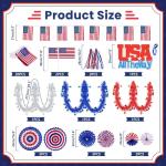 MOVINPE Patriotic Bike Decor Set 4th of July Bicycle Decorations USA All The Way Sign Hanging Paper Fans Tinsel Garland Streamer Flags Banner, Independence Day Kids Bike Parade (Blue&Red&White)