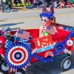 MOVINPE Patriotic Bike Decor Set 4th of July Bicycle Decorations USA All The Way Sign Hanging Paper Fans Tinsel Garland Streamer Flags Banner, Independence Day Kids Bike Parade (Blue&Red&White)