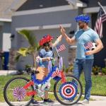 MOVINPE Patriotic Bike Decor Set 4th of July Bicycle Decorations USA All The Way Sign Hanging Paper Fans Tinsel Garland Streamer Flags Banner, Independence Day Kids Bike Parade (Blue&Red&White)