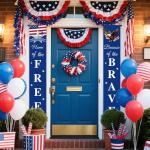 AIBIIN 2pcs American Flag Patriotic Soldier Porch Sign Banners,Patriotic Decoration for Memorial Day-4th of July Decor Hanging,Independence Day Veterans Day Labor Day Hanging Banner for Yard Indoor Outdoor