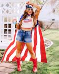 YUSPENYE American Flag Cape Set with Sunglasses, Bandana & Patriotic Tattoo Stickers, UV400 Glasses, 90x150cm Cape, 55x55cm Bandana