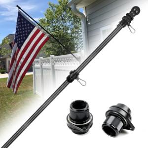 HIBLE Black Flag Pole for House 6 Foot Carbon Fiber Flag Pole with Rust-Free Smooth Bearings Rotating Rings, Strong Metal Screw Flagpole (no Flag no Bracket)