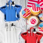 150 Pcs Veterans Day Party Decorations Star Shaped Plates and Cutlery Bags 9.45" Disposable Paper Plates Bulk Patriotic Red White Blue Tableware Set for Veterans Memorial Day, Serves 75 Guests