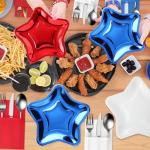 150 Pcs Veterans Day Party Decorations Star Shaped Plates and Cutlery Bags 9.45" Disposable Paper Plates Bulk Patriotic Red White Blue Tableware Set for Veterans Memorial Day, Serves 75 Guests