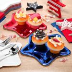 150 Pcs Veterans Day Party Decorations Star Shaped Plates and Cutlery Bags 9.45" Disposable Paper Plates Bulk Patriotic Red White Blue Tableware Set for Veterans Memorial Day, Serves 75 Guests