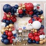 Red White Blue Balloons Arch Double Stuffed, Navy Blue Dark Ruby Red Balloons Garland kit, Matte White Metallic Gold Latex Balloon for Graduation Birthday 4th Of July Patriot Veterans Day Party Decor