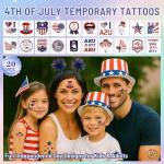 26 Sheets Fourth of July Temporary Tattoos–Patriotic USA Face & Body Stickers for Kids & Adults–Waterproof, Skin-Friendly Red White Blue Designs for 4th of July Independence Day, Parades & BBQ