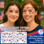 26 Sheets Fourth of July Temporary Tattoos–Patriotic USA Face & Body Stickers for Kids & Adults–Waterproof, Skin-Friendly Red White Blue Designs for 4th of July Independence Day, Parades & BBQ