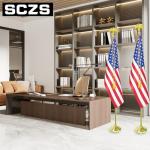 SCZS Indoor Flag Pole Kit - Telescoping 6FT-8FT Flag Pole with Base, 3x5 FT American Flag, Eagle Topper, Gold Braided Cord Tassel - Glod Flagpole and Stand, for Office School City Hall(1Pack)