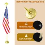 SCZS Indoor Flag Pole Kit - Telescoping 6FT-8FT Flag Pole with Base, 3x5 FT American Flag, Eagle Topper, Gold Braided Cord Tassel - Glod Flagpole and Stand, for Office School City Hall(1Pack)