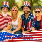 26 Sheets Fourth of July Temporary Tattoos–Patriotic USA Face & Body Stickers for Kids & Adults–Waterproof, Skin-Friendly Red White Blue Designs for 4th of July Independence Day, Parades & BBQ