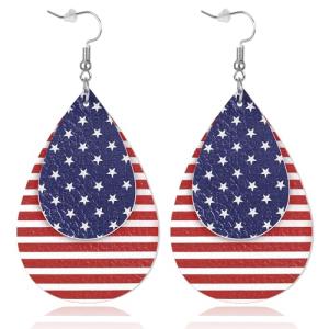Fullive 4th of July Earrings, Leather Surface Patriotic Earring Stud, Teardrop Shaped Hypoallergenic Fourth of July Jewelry