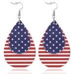 Fullive 4th of July Earrings, Leather Surface Patriotic Earring Stud, Teardrop Shaped Hypoallergenic Fourth of July Jewelry