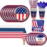 193pcs Patriotic Party Supplies, 24 Guests Veterans Day Tableware Set, 4th of July Plates Napkins American Flag Tablecloth Independence Thank You Veterans Party Decorations