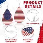 Fullive 4th of July Earrings, Leather Surface Patriotic Earring Stud, Teardrop Shaped Hypoallergenic Fourth of July Jewelry