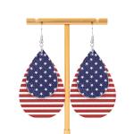 Fullive 4th of July Earrings, Leather Surface Patriotic Earring Stud, Teardrop Shaped Hypoallergenic Fourth of July Jewelry