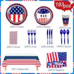 193pcs Patriotic Party Supplies, 24 Guests Veterans Day Tableware Set, 4th of July Plates Napkins American Flag Tablecloth Independence Thank You Veterans Party Decorations