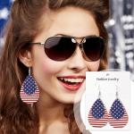 Fullive 4th of July Earrings, Leather Surface Patriotic Earring Stud, Teardrop Shaped Hypoallergenic Fourth of July Jewelry