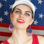 Fullive 4th of July Earrings, Leather Surface Patriotic Earring Stud, Teardrop Shaped Hypoallergenic Fourth of July Jewelry