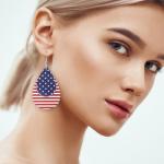 Fullive 4th of July Earrings, Leather Surface Patriotic Earring Stud, Teardrop Shaped Hypoallergenic Fourth of July Jewelry