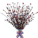 DoubleWood 6Pack Patriotic Picks, Artificial Red White and Blue Berry Stem Picks, Patriotic Centerpieces for Tables Decorations, 4th of July Flowers American Decor for Home Independence Day (6)