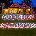 4th of July Yard Sign Outdoor Decorations Red White and Blue Patriotic Party Yard Sign with LED Light God Bless America Yard Lawn Sign with Stakes for Independence Day Party Supplies