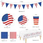4th of July Decorations Patriotic Party Supplies Disposable Plates Napkins Cups Tablecloth and American Flag Pennant Decor for Fourth of July Independence Veterans Election Memorial Day Serve 25