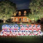 4th of July Yard Sign Outdoor Decorations Red White and Blue Patriotic Party Yard Sign with LED Light God Bless America Yard Lawn Sign with Stakes for Independence Day Party Supplies