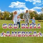 4th of July Yard Sign Outdoor Decorations Red White and Blue Patriotic Party Yard Sign with LED Light God Bless America Yard Lawn Sign with Stakes for Independence Day Party Supplies