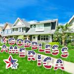 4th of July Yard Sign Outdoor Decorations Red White and Blue Patriotic Party Yard Sign with LED Light God Bless America Yard Lawn Sign with Stakes for Independence Day Party Supplies