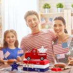 Marsui 5 Pieces Patriotic Table Decorations 4th of July Wood Blocks Let Freedom Ring Centerpieces American Wood Book Stacks for Independence Day Memorial Day Home Indoor Table Topper Tiered Tray Decor