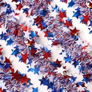 33 Ft 4th of July Red White Blue Star Tinsel Garland Memorial Day Patriotic Decoration Independence Day Metallic Tree Garland Glitter Tinsel Hanging Twist for Veterans Day Patriotic Decor