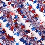 33 Ft 4th of July Red White Blue Star Tinsel Garland Memorial Day Patriotic Decoration Independence Day Metallic Tree Garland Glitter Tinsel Hanging Twist for Veterans Day Patriotic Decor