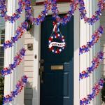 33 Ft 4th of July Red White Blue Star Tinsel Garland Memorial Day Patriotic Decoration Independence Day Metallic Tree Garland Glitter Tinsel Hanging Twist for Veterans Day Patriotic Decor