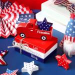 Marsui 5 Pieces Patriotic Table Decorations 4th of July Wood Blocks Let Freedom Ring Centerpieces American Wood Book Stacks for Independence Day Memorial Day Home Indoor Table Topper Tiered Tray Decor