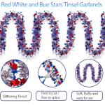 33 Ft 4th of July Red White Blue Star Tinsel Garland Memorial Day Patriotic Decoration Independence Day Metallic Tree Garland Glitter Tinsel Hanging Twist for Veterans Day Patriotic Decor