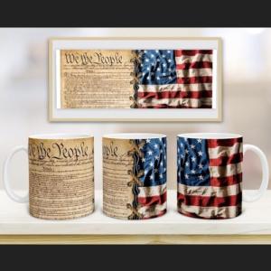 American Flag & Constitution - Patriotic Coffee Cup - 15oz Mug