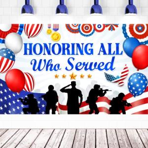 Large 71" X 43" Veterans Day Banner, Veterans Day Decorations, Honoring All Who Served Banner, Thank You Veterans Backdrop for Patriotic, Memorial Day
