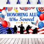 Large 71" X 43" Veterans Day Banner, Veterans Day Decorations, Honoring All Who Served Banner, Thank You Veterans Backdrop for Patriotic, Memorial Day