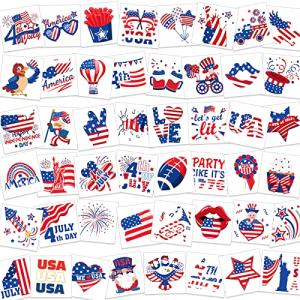 HOWAF 4th of July Fake Tattoos 96 pieces Fourth of July Tattoos Stickers Set, American Independence Day Temporary Tattoos for Kids, USA Flag Red White & Blue Tattoos for Labor Day Party Favors
