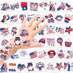 HOWAF 4th of July Fake Tattoos 96 pieces Fourth of July Tattoos Stickers Set, American Independence Day Temporary Tattoos for Kids, USA Flag Red White & Blue Tattoos for Labor Day Party Favors