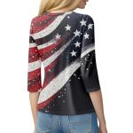 Fourth of July Shirts for Women Patriotic American Flag Print Shirts Red White Blue T-Shirt 3/4 Sleeve Fourth of July Casual Tops Outfits X-Large 53-Navy