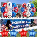 Veterans Day Decorations Balloons Set - 31 Piece Thank You Veterans Banner with American Flag Eagle Pattern, Patriotic Theme Party Supplies for Memorial Day and 4th of July