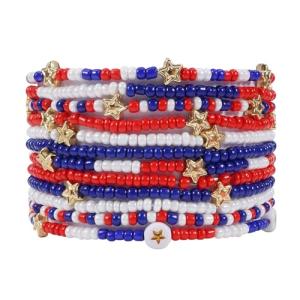Bookay Red White and Blue Bracelets for Women America 4th of july USA Bracelets Patriotic Stretchy Stackable Beaded Bracelet Gifts Independence Day Jewelry 12pcs