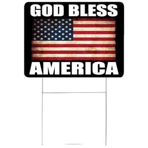 God Bless America USA Flag Old Glory United States of America Yard Sign Double Sided With Stake - Large, 17 Inch By 13 Inch for Military Veteran Patriotic