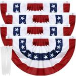 4 Pack American Pleated Fan Flag,3 X 6 FT American Bunting with Brass Grommets and Zip Ties,Patriotic Half Fan Banner Flag Decor, Memorial Day 4th of July Decoration Outdoor
