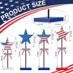 4 PCS Patriotic Star Wooden Signs 4th of July Tiered Tray Decorations Independence Standing Tabletop Decor Red White Blue Star Table Centerpieces for Veterans Labor Day Home Table Decor
