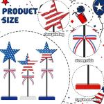4 PCS Patriotic Star Wooden Signs 4th of July Tiered Tray Decorations Independence Standing Tabletop Decor Red White Blue Star Table Centerpieces for Veterans Labor Day Home Table Decor