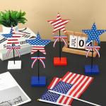 4 PCS Patriotic Star Wooden Signs 4th of July Tiered Tray Decorations Independence Standing Tabletop Decor Red White Blue Star Table Centerpieces for Veterans Labor Day Home Table Decor