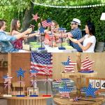 4 PCS Patriotic Star Wooden Signs 4th of July Tiered Tray Decorations Independence Standing Tabletop Decor Red White Blue Star Table Centerpieces for Veterans Labor Day Home Table Decor